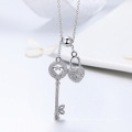 Romantic Silver Jewelry CZ Key & Locker Sterling Silver Pendant Necklace